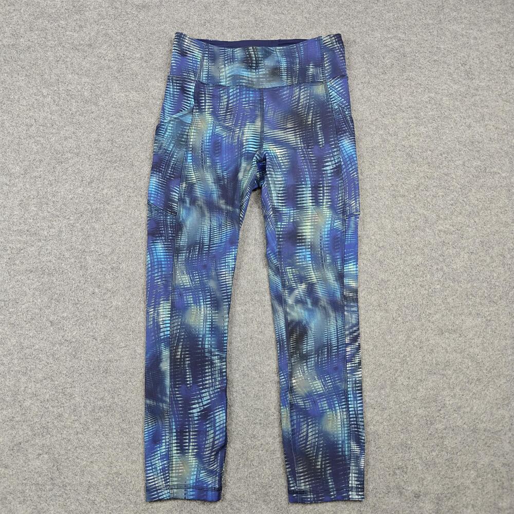 Lululemon Leggings Womens 4 Blue Striped Ankle Yoga Pockets Elastic Waist
